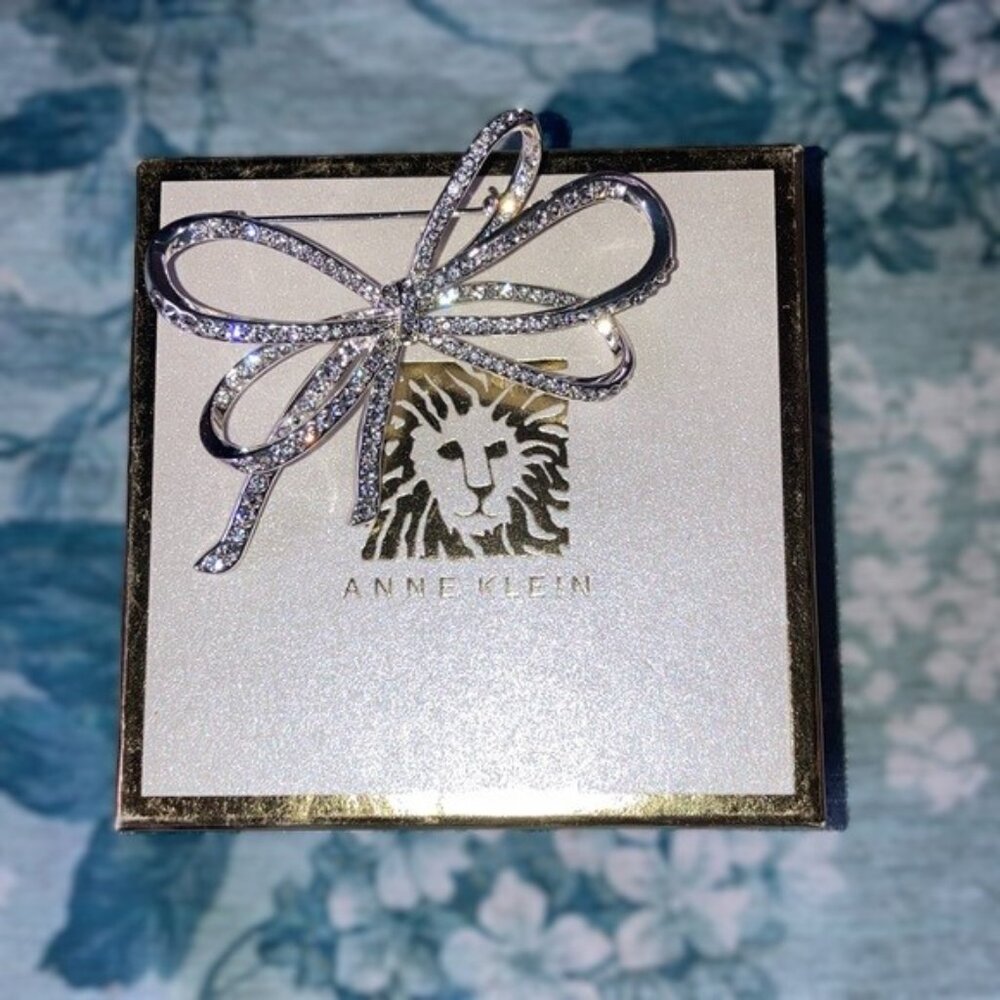 Designer Rhinestone Bow Ribbon Pin/Brooch | Anne Klein - Picture 2 of 10